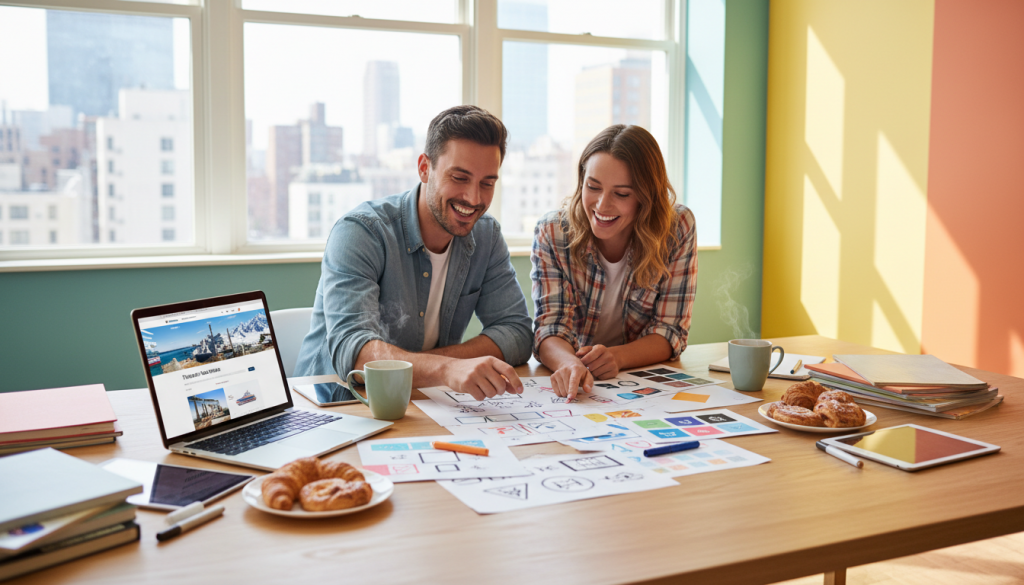 A client and Graphic Designer working on their brand identity